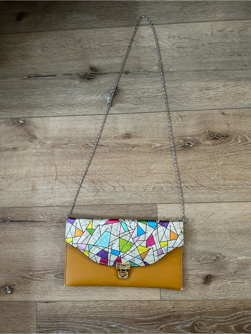 Multicolor Geometric Foldover Clutch - Mustard Accent